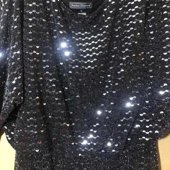 Jessica Howard Metallic black silver dress size 12 dress can fit larger size - Picture 9 of 11